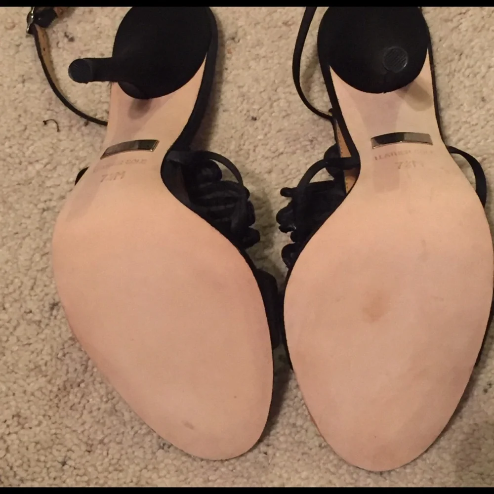 Badgley Mischka Black Satin Embellished T-Strap Sandals